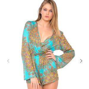 Luli Fama Turquoise and Yellow Swim Coverup